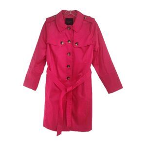 Talbots Petite Pea Coat Women's LP Bright Pink Single Breasted Belted Long